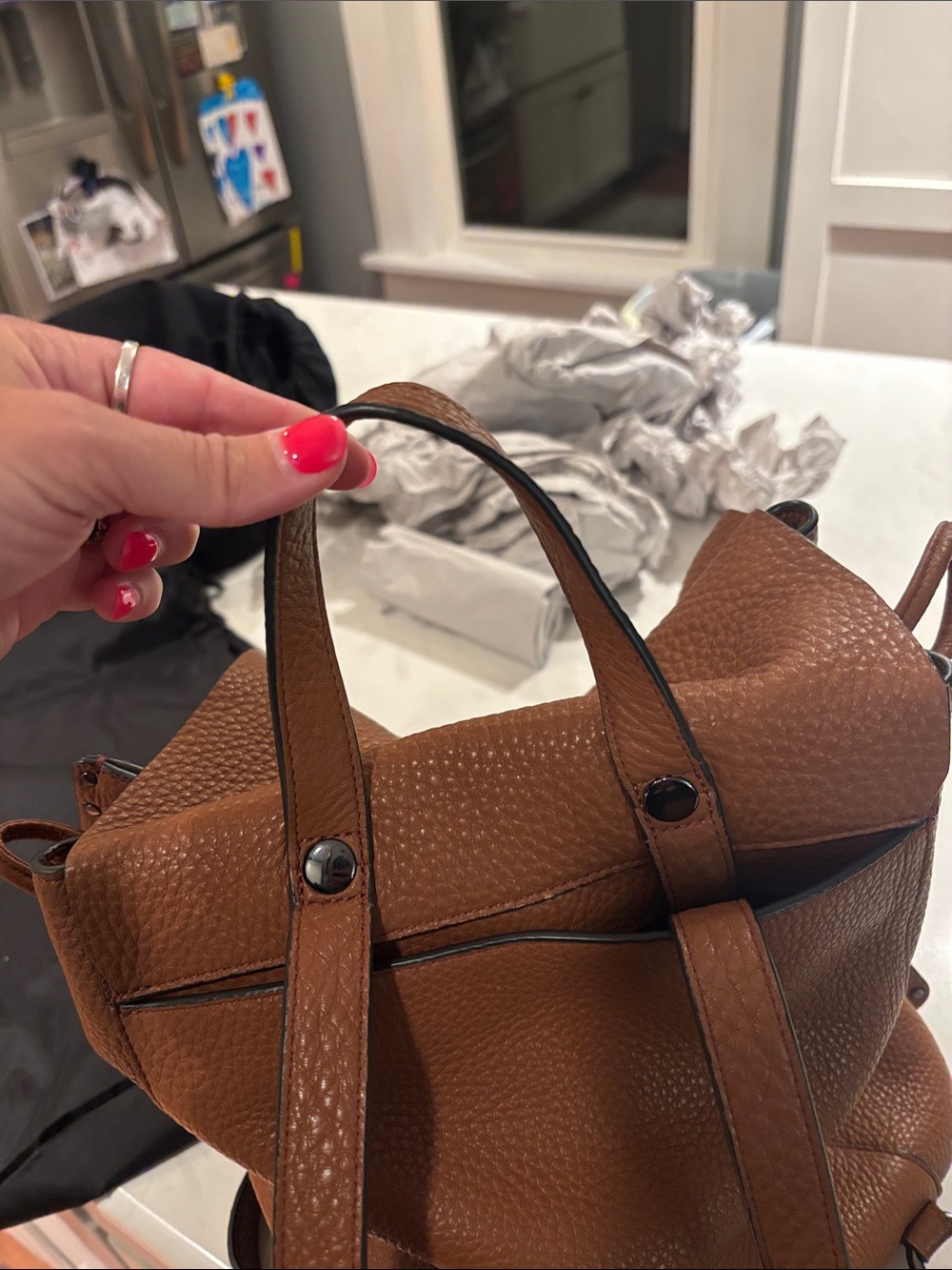 Brown Pebbled Leather Backpack Purse - Picture 5 of 7